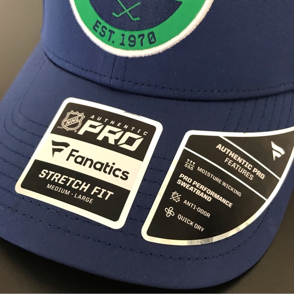 New Vancouver Canucks Training Authentic Pro Fanatics Stretch Fit Hat NHL Hockey - Picture 9 of 14
